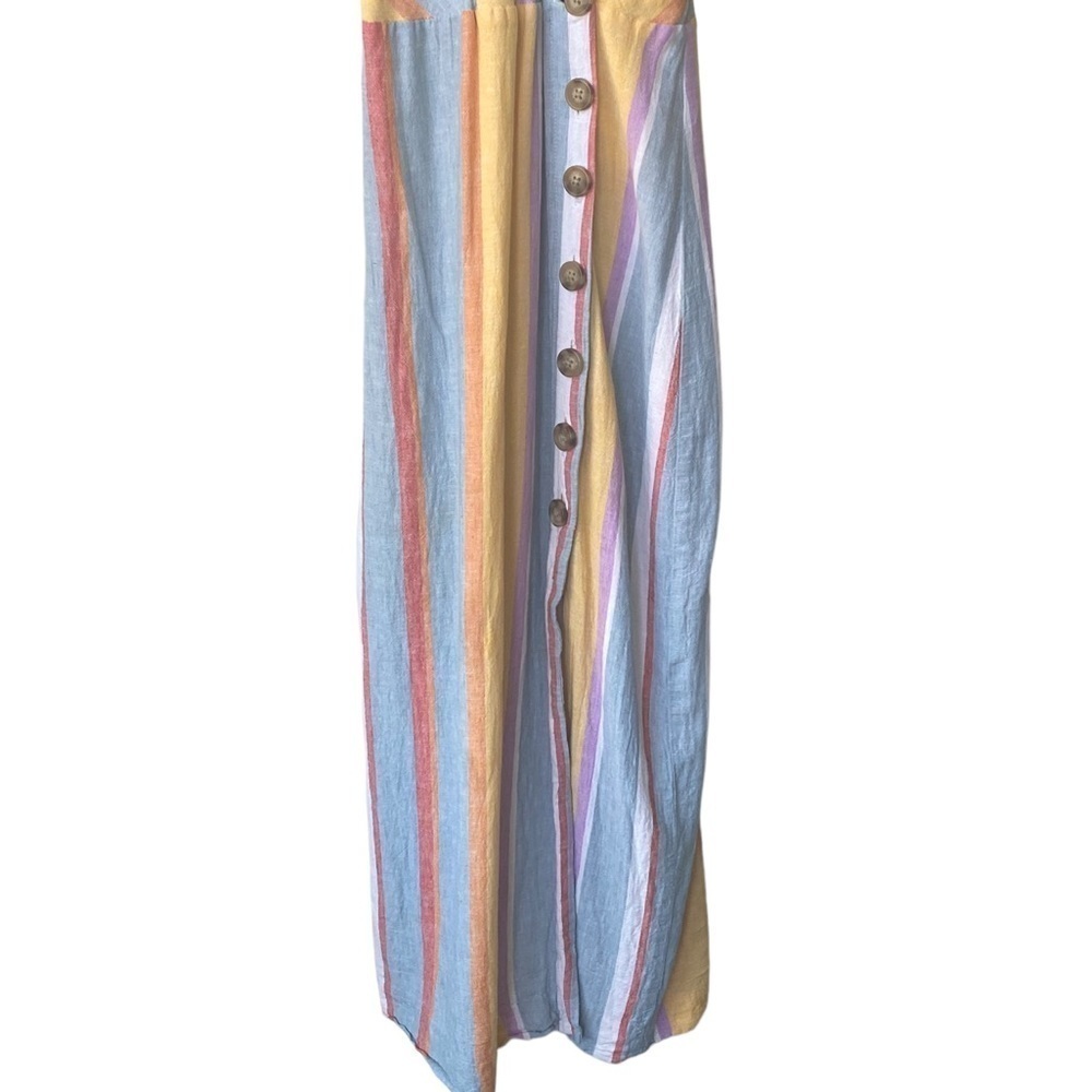 Urban Outfitters Linen Sundress XS Rainbow Colorful Button Front Beachy Vacay - Picture 7 of 12